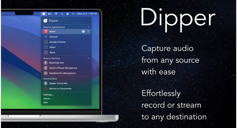 Captura de áudio do Blackhole Dipper