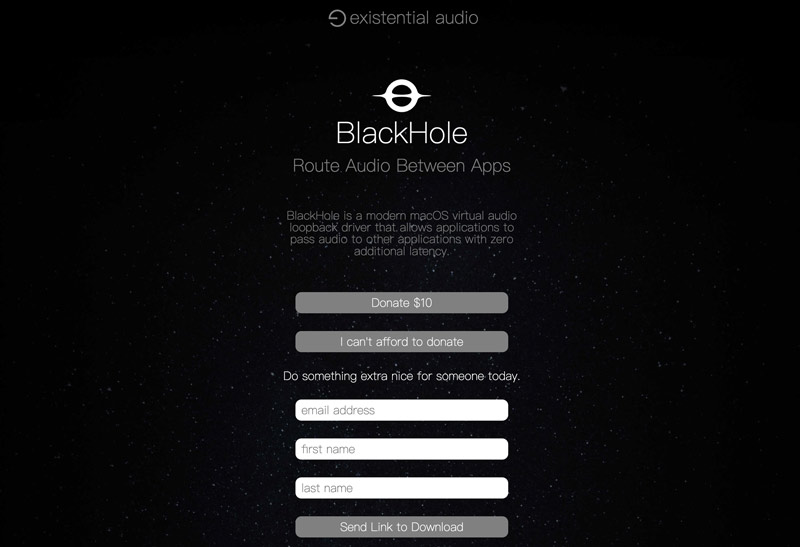 Página com o link para download do Blackhole