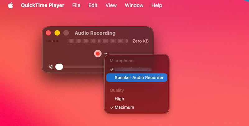 Configurações de qualidade do microfone no QuickTime