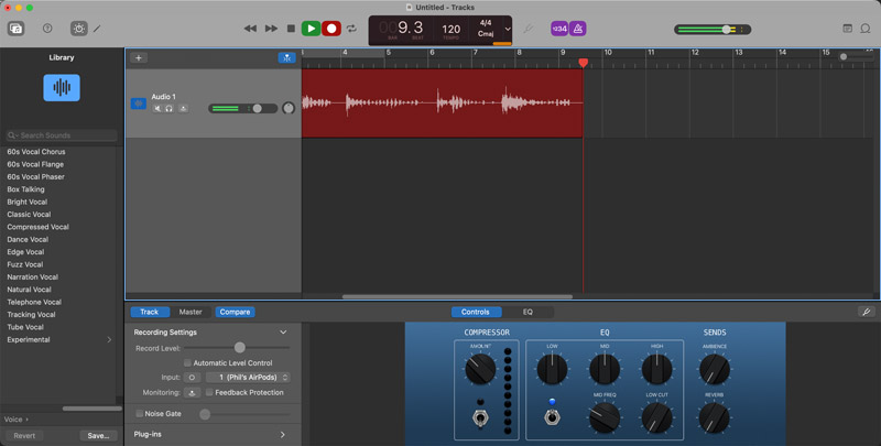 Grave áudio usando o GarageBand no Mac.