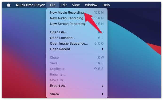 Gravação de filme Quicktime