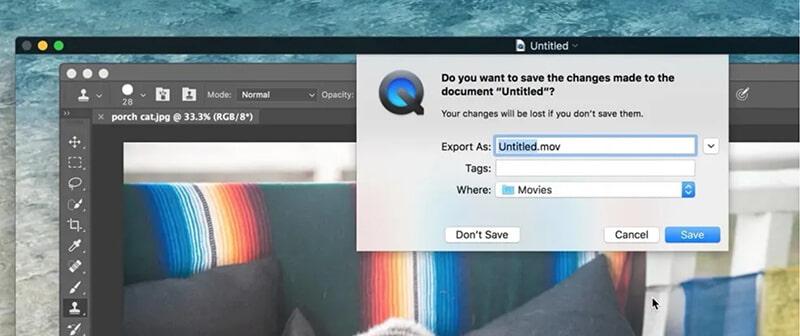 Gravação de salvamento Quicktime