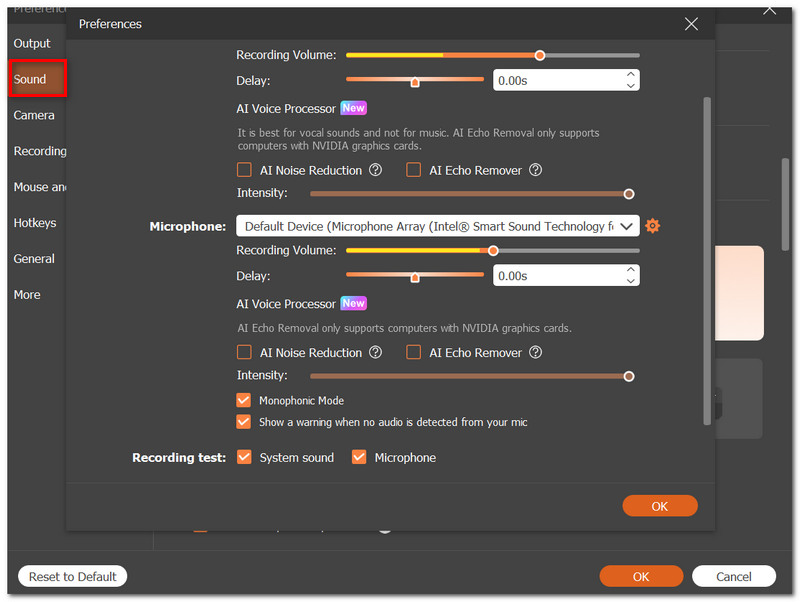 Editar as configurações de som