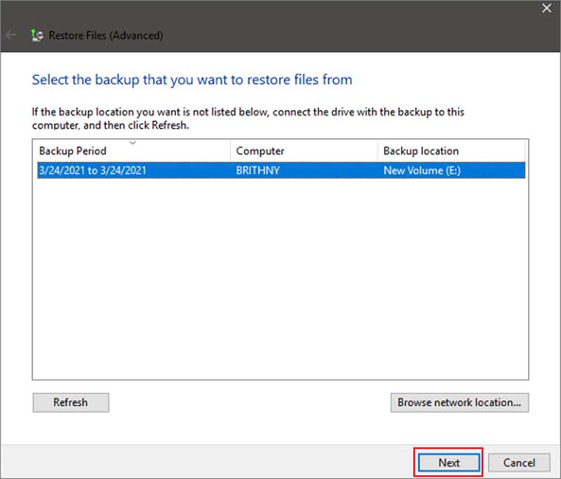 Recuperar arquivos excluídos do recurso de backup