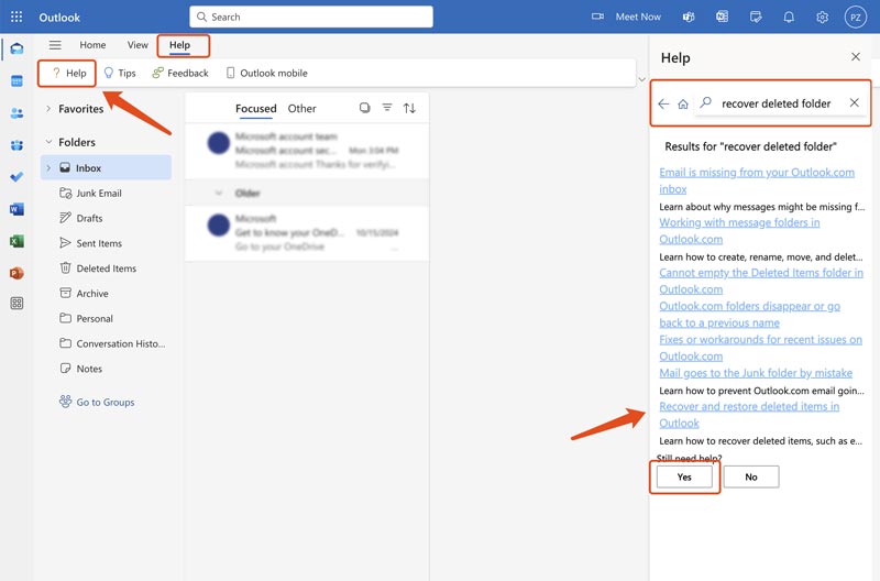 Obtenha ajuda no Outlook
