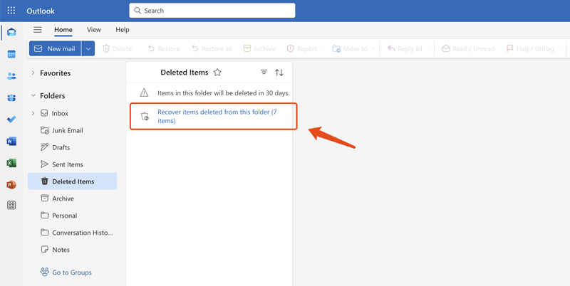 Recuperar itens excluídos desta pasta no Outlook