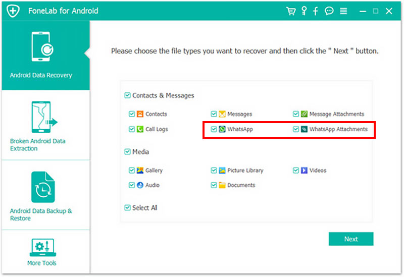 Recuperar fotos excluídas do Whatsapp Fonelab para Android