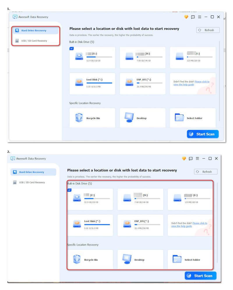 Selecione a localização dos dispositivos