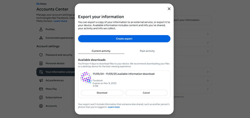 Baixar backup
