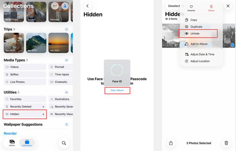Exibir fotos ocultas no iPhone com iOS 26