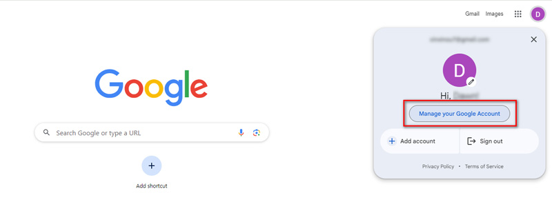 Clique em Gerenciar conta do Google