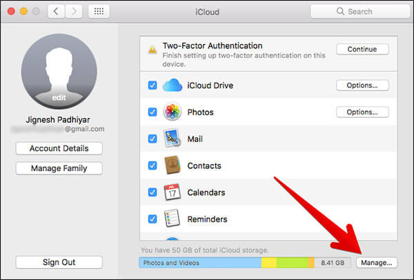 Gerenciar no icloud