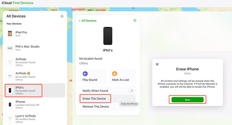 Apagar iPhone para remover a senha usando o iCloud