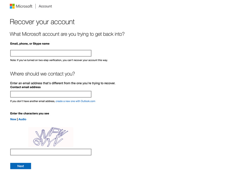 Recuperar senha da conta Hotmail