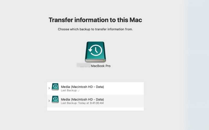 Escolha Backup para Restaurar