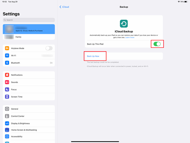 Faça backup do iPad usando o iCloud no dispositivo