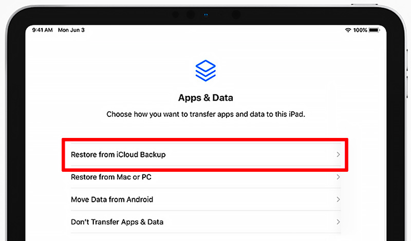 Restaurar iPad a partir do backup do iCloud durante a configuração