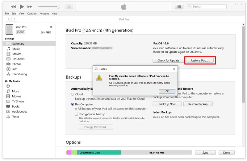 Restaurar iPad para as configurações de fábrica Desativar o recurso Buscar Meu iPad