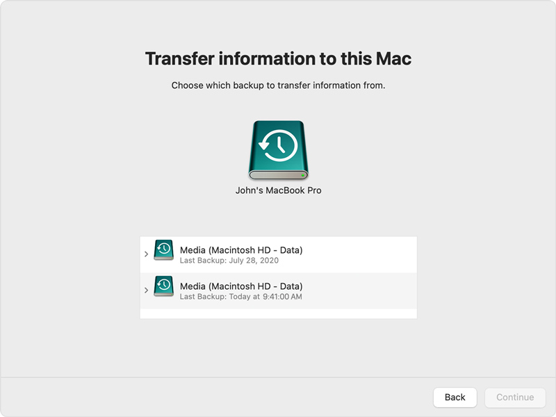Assistente de Migração Selecione Backup