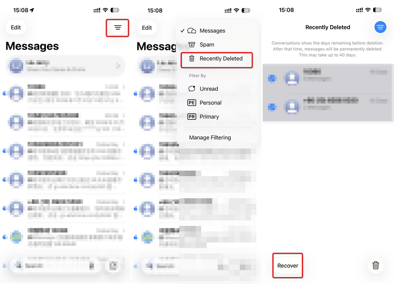 Salvar mensagens excluídas do iPhone da pasta excluída recentemente