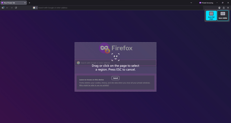 Região de captura do Firefox