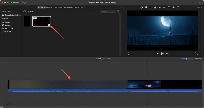 Adicionar vídeo à linha do tempo do iMovie