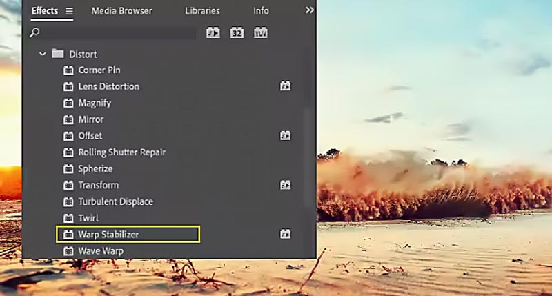 Estabilizador de distorção do Adobe Premiere Pro