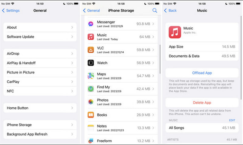 Configurações de descarregamento do aplicativo Apple Music