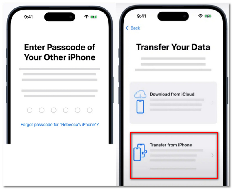Selecione Transferir do iPhone