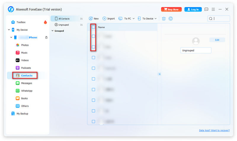 Preview And Select Contacts With Foneease
