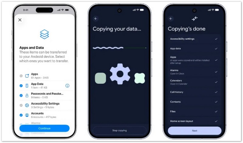 Copiar dados de um Android para outro durante a configuração.