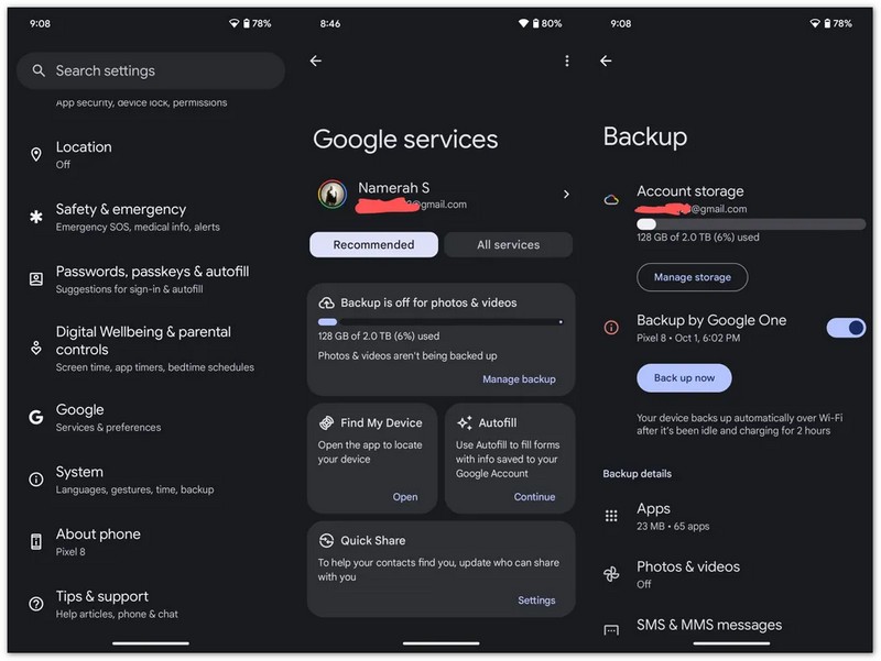 Ative o Backup do Google One