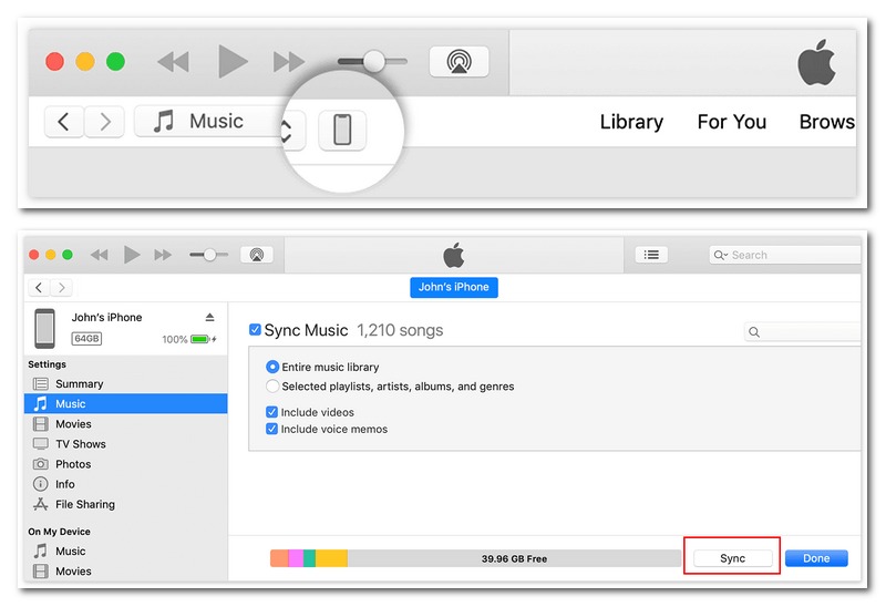 Sincronização do iTunes