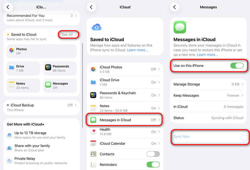 Ativar a sincronização de mensagens do iCloud no iPhone