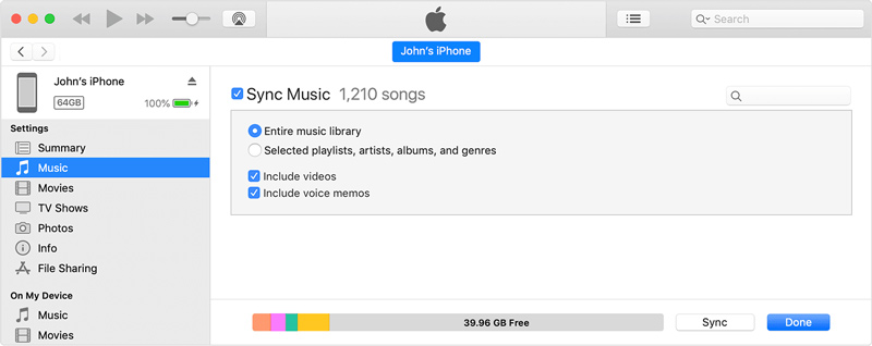 Transferir música do iTunes para o iPhone usando a sincronização