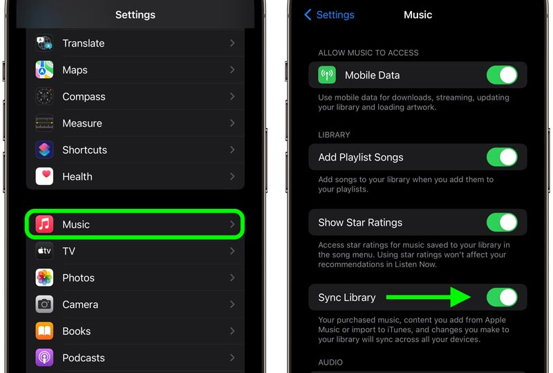 iPhone Apple Music: Ativar sincronização da biblioteca