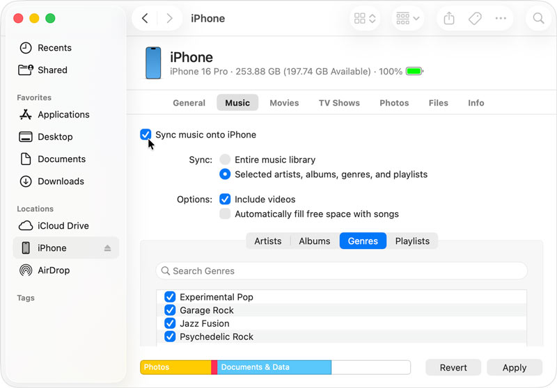 Sincronizar e transferir músicas do Mac para o iPhone usando o Finder