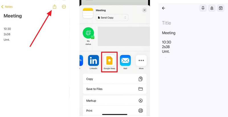 Compartilhe notas do iPhone com o Google Keep.