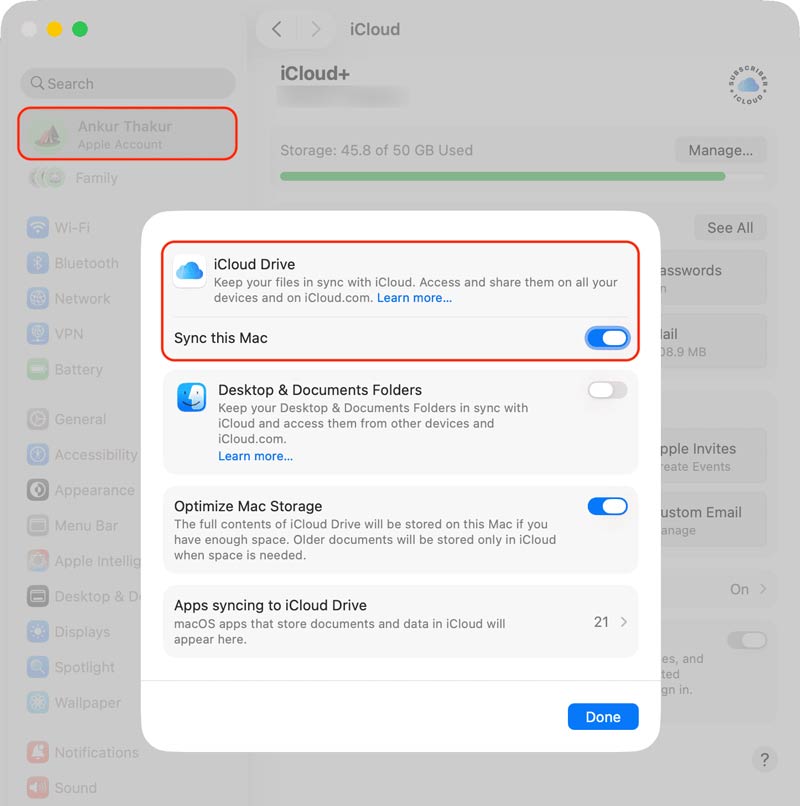 Sincronizar este Mac com o iCloud Drive