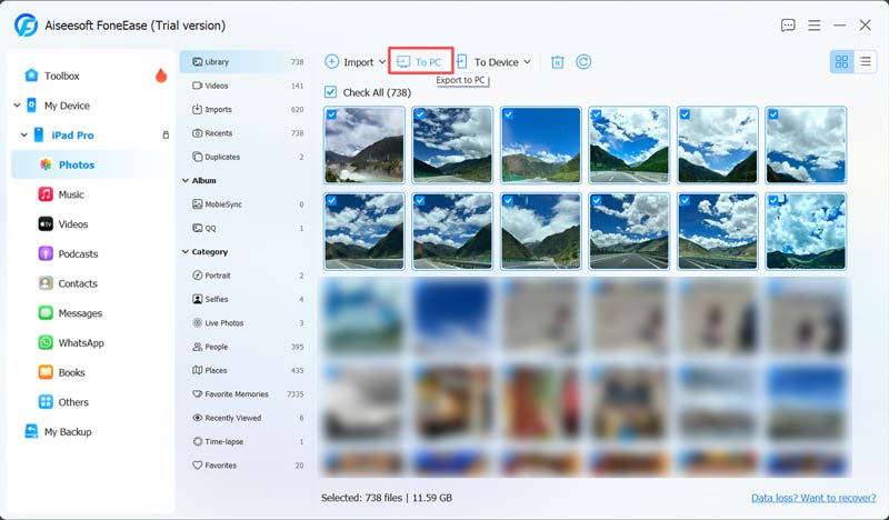 Transfira fotos do iPad para o PC com Windows usando o Foneease.