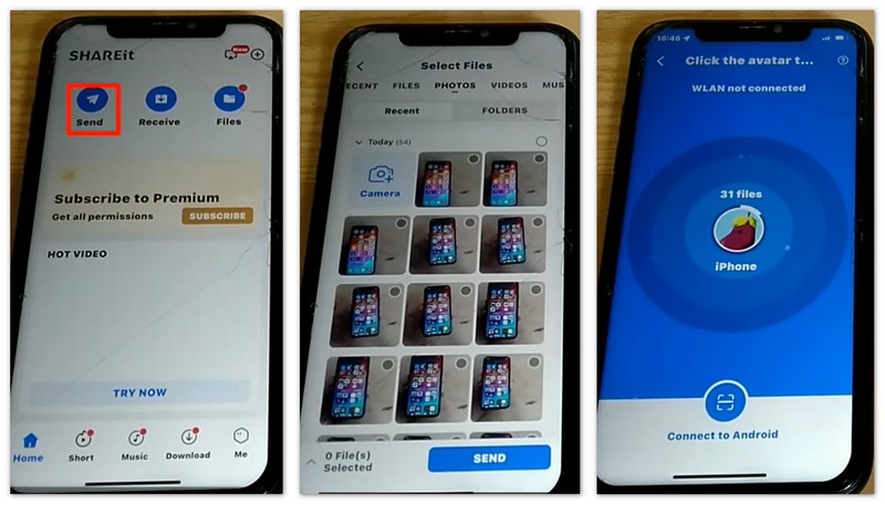 Transfira vídeos do iPhone para o Android usando o Shareit.