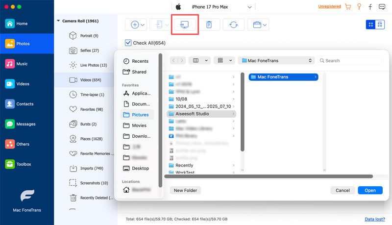 Transferir vídeos do iPhone para o Mac Fonetrans