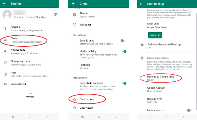 Faça backup das suas conversas do WhatsApp no Google Drive no Android.