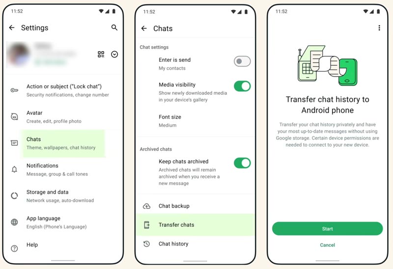 Iniciar transferência de conversas do WhatsApp