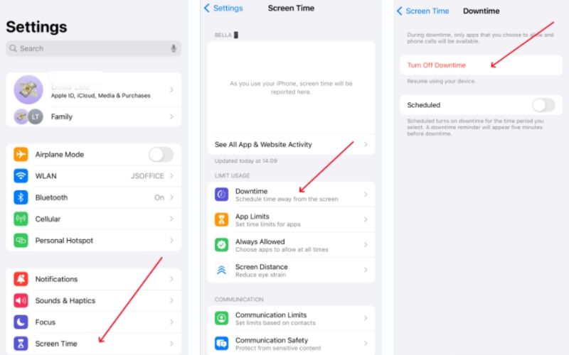 Desativar o tempo de inatividade nas configurações da Apple