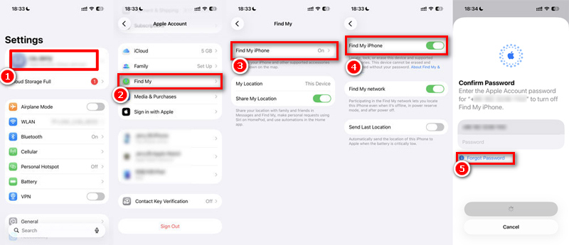 Passos para desativar o Buscar iPhone e redefinir a senha