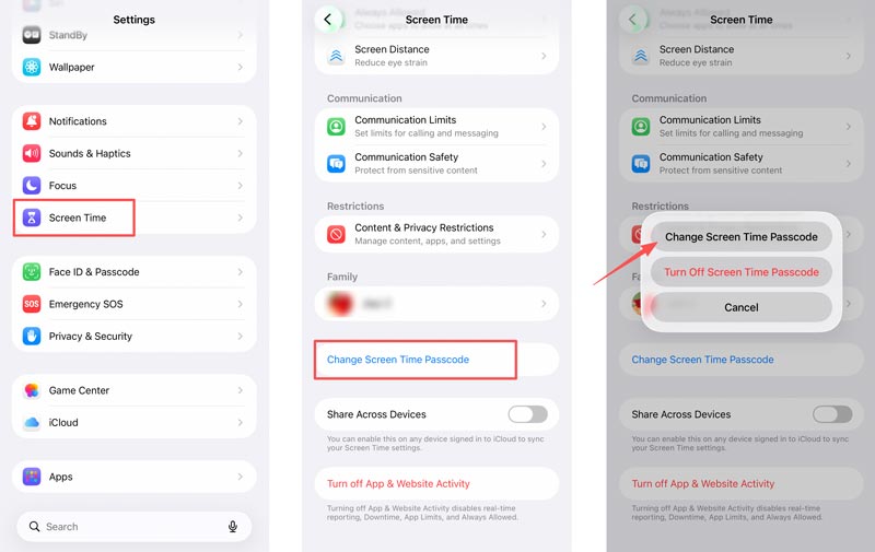 Alterar a senha do Tempo de Uso no iPhone com iOS 26