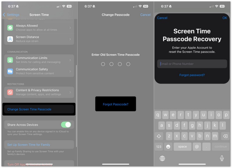 Redefinir senha do Tempo de Uso com o ID Apple