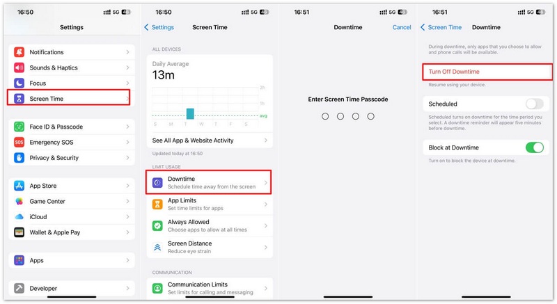 Desativar o tempo de inatividade no iPhone