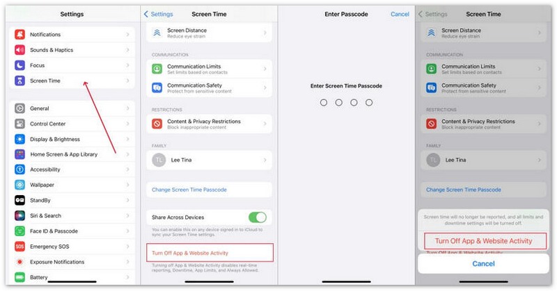 Desative o app Tempo de Uso e a atividade em sites